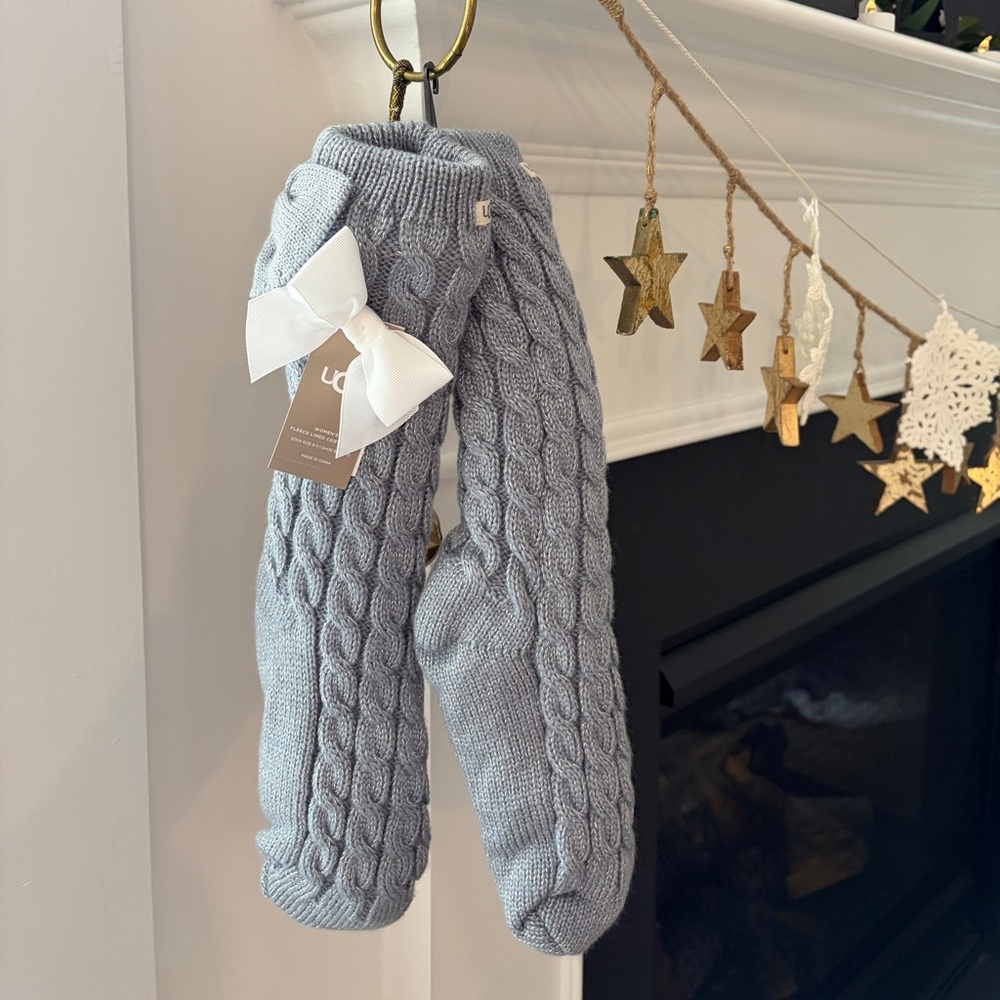 UGG Dark Ice and Silver Knit Socks with White Bow